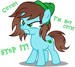 Size: 3800x3430 | Tagged: safe, artist:strategypony, derpibooru import, oc, oc only, oc:neko, earth pony, pony, angry, beanie, blatant lies, cute, dialogue, earth pony oc, female, filly, foal, hat, i'm not cute, liar, madorable, sharp teeth, simple background, teeth, text, transparent background, tsundere, younger