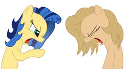 Size: 854x463 | Tagged: safe, artist:99, artist:slavedemorto, derpibooru import, edit, oc, oc only, oc:backy, oc:milky way, earth pony, pony, angry, argument, cropped, earth pony oc, eyes closed, female, mare, yelling