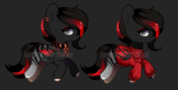 Size: 487x248 | Tagged: safe, artist:dammmnation, derpibooru import, oc, oc only, bat pony, pony, bat pony oc, bat wings, black background, clothes, duo, ear piercing, earring, jewelry, piercing, simple background, smiling, wings