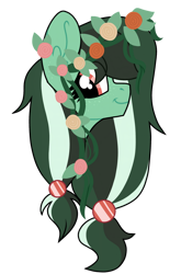 Size: 726x1100 | Tagged: safe, artist:moonert, derpibooru import, oc, oc only, earth pony, pony, bust, eyelashes, female, floral head wreath, flower, mare, simple background, smiling, solo, transparent background