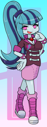 Size: 740x2000 | Tagged: safe, artist:batipin, derpibooru import, sonata dusk, equestria girls, rainbow rocks, breasts, cleavage, clothes, converse, female, looking at you, no pupils, open mouth, shoes, skirt, sneakers, solo, sonata bust