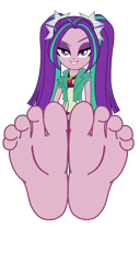 Size: 2100x4100 | Tagged: safe, derpibooru import, edit, aria blaze, equestria girls, rainbow rocks, barefoot, base, base used, evil grin, feet, female, fetish, foot fetish, foot focus, gem, grin, high res, looking at you, pigtails, simple background, siren gem, smiling, smiling at you, soles, solo, toes, transparent background, vector