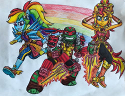 Size: 1024x785 | Tagged: safe, artist:bozzerkazooers, derpibooru import, rainbow dash, sunset shimmer, equestria girls, crystal guardian, raphael, solo, teenage mutant ninja turtles, traditional art