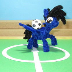 Size: 1495x1494 | Tagged: safe, artist:malte279, derpibooru import, oc, oc:xeto, earth pony, chenille, chenille stems, chenille wire, craft, football, irl, photo, pipe cleaner sculpture, pipe cleaners, sculpture, solo, sports