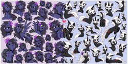 Size: 3964x1982 | Tagged: safe, artist:syrupyyy, derpibooru import, oc, oc only, oc:kennel nightshade, oc:s.leech, original species, pegasus, pony, timber pony, timber wolf, unicorn, blush sticker, blushing, female, mare, oc x oc, shipping