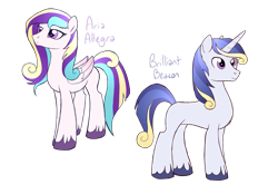 Size: 1751x1221 | Tagged: safe, artist:alicemaple, derpibooru import, edit, oc, oc only, oc:aria allegra, oc:brilliant beacon, pegasus, pony, unicorn, brother and sister, cropped, duo, female, male, mare, offspring, parent:princess cadance, parent:shining armor, parents:shiningcadance, siblings, simple background, stallion, transparent background, unshorn fetlocks