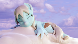 Size: 3840x2160 | Tagged: safe, artist:xppp1n, oc, oc only, oc:silver lining, pegasus, 3d, blender, blender cycles, cloud, female, mare, sleeping, solo