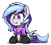 Size: 166x144 | Tagged: safe, alternate version, artist:thebatfang, oc, oc only, oc:lucky roll, bat pony, pony, aggie.io, bat pony oc, bat wings, bow, clothes, fangs, female, lowres, mare, pixel art, simple background, smiling, transparent background, wings