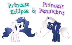 Size: 5698x3538 | Tagged: source needed, safe, anonymous artist, derpibooru import, oc, oc only, oc:princess eclipse, oc:princess penumbra, alicorn, pony, fanfic:cat's cradle, g4, absurd resolution, alicorn oc, commission, family, female, horn, mare, name, offspring, parent:oc:prince nova sparkle, parent:princess luna, parents:canon x oc, shakespearicles, siblings, simple background, sisters, symbol, text, transparent background, twins, wings