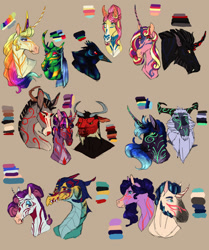 Size: 900x1077 | Tagged: safe, artist:ashurikrbg, derpibooru import, amira, applejack, discord, fluttershy, king sombra, lord tirek, pinkie pie, princess cadance, princess celestia, princess ember, princess luna, queen chrysalis, rainbow dash, rarity, shining armor, storm king, twilight sparkle, twilight sparkle (alicorn), oc, oc:prince quentin, alicorn, changeling, changeling queen, draconequus, dragon, earth pony, pegasus, pony, saddle arabian, taur, unicorn, yeti, my little pony: the movie, alternate universe, beige background, bust, canon x oc, chryslestia, dragoness, emberity, female, hoers, lesbian, male, mane six, mare, polyamory, shipping, simple background, somdance, stallion, straight