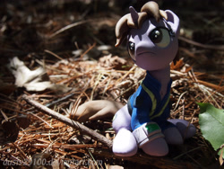 Size: 4032x3024 | Tagged: safe, artist:dustysculptures, derpibooru import, oc, oc:littlepip, pony, unicorn, fallout equestria, craft, pouting, sculpture, sitting, solo