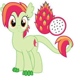 Size: 1024x1055 | Tagged: safe, artist:lillyleaf101, derpibooru import, oc, oc:dragon fruit, dracony, dragon, hybrid, interspecies offspring, offspring, parent:applejack, parent:spike, parents:applespike, pitaya, simple background, solo, transparent background