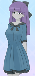 Size: 1183x2501 | Tagged: safe, artist:batipin, derpibooru import, maud pie, human, equestria girls, arm behind back, bow, breasts, curvy, female, hair bow, hourglass figure, looking at you, maud pies, solo