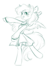 Size: 448x602 | Tagged: safe, artist:melody libris, derpibooru import, oc, oc only, oc:blazey sketch, pegasus, bow, clothes, dress, hair bow, long hair, simple background, sketch, small wings, white background, wings