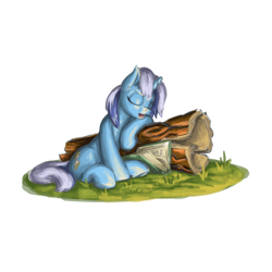 Size: 1000x1000 | Tagged: safe, artist:da-exile, derpibooru import, minuette, pony, book, log, simple background, solo, white background