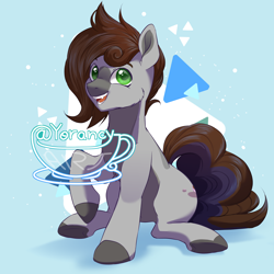 Size: 3000x3000 | Tagged: safe, artist:yorancy, derpibooru import, oc, oc only, oc:cj vampire, earth pony, pony, abstract background, fangs, looking at you, sitting, smiling, smiling at you, solo