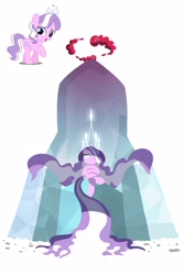 Size: 2736x4096 | Tagged: safe, artist:bearmation, derpibooru import, diamond tiara, earth pony, pony, crossed legs, evil grin, female, filly, foal, gigantamax, glowing, glowing eyes, grin, long mane, pokémon, screencap reference, simple background, sitting, smiling, solo, throne, white background