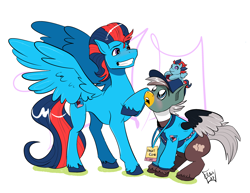 Size: 3300x2550 | Tagged: artist needed, safe, derpibooru import, oc, oc only, oc:andrew swiftwing, oc:duk, duck, duck pony, pegasus, fangirl, fangirling, idol, pegasus oc, pony hybrid, simple background, trotcon, white background, whoah