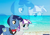 Size: 1273x900 | Tagged: safe, artist:oscarcajilima, derpibooru import, night light, twilight velvet, pony, unicorn, beach, bowtie, female, husband and wife, jewelry, looking at each other, male, mare, married couple, necklace, nightvelvet, ocean, pearl necklace, sailboat, shipping, side by side, smiling, smiling at each other, stallion, straight, teary eyes, water, zoom layer