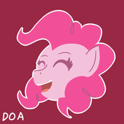 Size: 4092x4092 | Tagged: safe, artist:doaart, derpibooru import, pinkie pie, earth pony, pony, disembodied head, eyes closed, female, head only, mare, red background, simple background, smiling, solo
