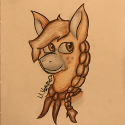 Size: 1000x1000 | Tagged: safe, artist:lil_vampirecj, derpibooru import, oc, oc only, oc:coffee bean, earth pony, pony, braid, bust, looking at you, necktie, portrait, smiling, smiling at you, solo