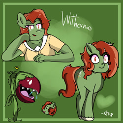 Size: 2000x2000 | Tagged: safe, artist:str8aura-draws-horses-and-stuff, derpibooru import, oc, oc:withania nightshade, anthro, human, original species, plant pony, anthro oc, commission, humanized, plant, venus flytrap