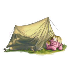 Size: 1000x1000 | Tagged: safe, artist:da-exile, derpibooru import, lily, lily valley, pony, simple background, sleeping, solo, tent, white background