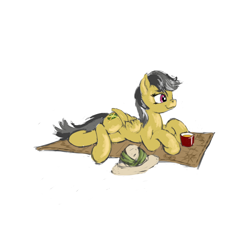 Size: 1000x1000 | Tagged: safe, artist:da-exile, derpibooru import, daring do, pony, carpet, hat, lying down, pith helmet, prone, simple background, solo, white background