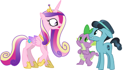 Size: 5252x3000 | Tagged: safe, artist:cloudyglow, derpibooru import, princess cadance, spike, thorax, the times they are a changeling, .ai available, crystal hoof, disguise, disguised changeling, simple background, transparent background, vector