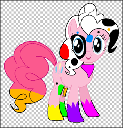 Size: 440x458 | Tagged: safe, artist:kitty queen, derpibooru import, pinkie pie, earth pony, pony, 1000 hours in ms paint, 101 dalmatians, black hair, blaze (coat marking), coat markings, colored hooves, facial markings, female, multicolored hair, orange hair, paint, red hair, scarf, socks (coat marking), solo, spots, white mane