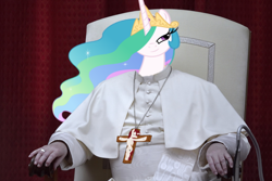 Size: 640x428 | Tagged: safe, derpibooru import, edit, princess celestia, oc, oc:fausticorn, alicorn, anthro, pony, crucifix, ponified, pope, religion