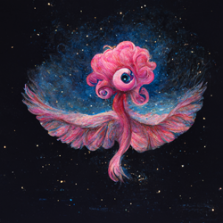 Size: 1024x1024 | Tagged: safe, derpibooru import, generator:midjourney, machine learning generated, pinkie pie, night, night sky, sky, stars, wings