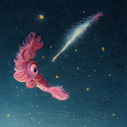 Size: 1024x1024 | Tagged: safe, derpibooru import, generator:midjourney, machine learning generated, pinkie pie, night, night sky, sky, stars, wings