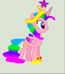 Size: 479x544 | Tagged: safe, artist:kitty queen, derpibooru import, pinkie pie, princess celestia, alicorn, pony, 1000 hours in ms paint, base used, blue eyes, blue hair, crown, folded wings, gradient eyes, gradient wings, green hair, hoof shoes, horn, jewelry, multicolored hair, pink hair, purple eyes, purple hair, regalia, wings