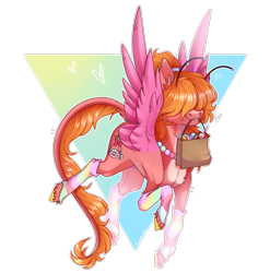 Size: 2108x2133 | Tagged: safe, artist:honeybbear, derpibooru import, oc, oc only, oc:sweet order, pegasus, pony, bag, candy, clothes, female, food, mare, mouth hold, rainbow socks, simple background, socks, solo, striped socks, transparent background