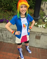 Size: 1080x1350 | Tagged: safe, artist:nedlydeadly cosplay, derpibooru import, rainbow dash, human, equestria girls, clothes, converse, cosplay, costume, hand on hip, irl, irl human, kumoricon, multicolored hair, photo, rainbow hair, shoes, solo