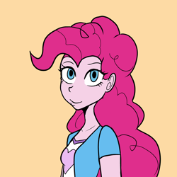 Size: 2893x2893 | Tagged: safe, artist:tacoman dusct, derpibooru import, pinkie pie, equestria girls, looking at you, simple background, yellow background