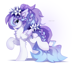 Size: 2600x2500 | Tagged: safe, alternate version, artist:zlatavector, derpibooru import, oc, oc only, pegasus, pony, chest fluff, commission, ear fluff, ears, female, flower, flower in hair, hair styling, long tail, mare, oc name needed, pigtails, ponytail, solo, tail