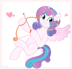 Size: 1280x1220 | Tagged: safe, artist:vi45, derpibooru import, princess flurry heart, alicorn, pony, arrow, bow (weapon), bow and arrow, cupid, female, grin, heart, heart eyes, looking at you, mare, older, older flurry heart, simple background, smiling, smiling at you, solo, weapon, white background, wingding eyes