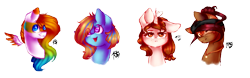 Size: 1945x607 | Tagged: safe, artist:prettyshinegp, derpibooru import, oc, oc only, earth pony, pegasus, pony, :d, bust, earth pony oc, eye clipping through hair, female, floating wings, frown, mare, multicolored hair, open mouth, open smile, pegasus oc, rainbow hair, signature, simple background, smiling, transparent background, wings