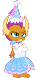 Size: 500x1065 | Tagged: safe, artist:darlycatmake, derpibooru import, edit, smolder, dragon, angry, clothes, crossed arms, disappointed, dragoness, dress, dressup, female, froufrou glittery lacy outfit, glare, gloves, lidded eyes, long gloves, princess smolder, simple background, smolder is not amused, solo, transparent background, unamused, unhappy, vector, vector edit