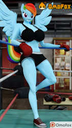 Size: 720x1280 | Tagged: safe, artist:omofox, derpibooru import, rainbow dash, anthro, digitigrade anthro, unicorn, 3d, boxing gloves, boxing ring, clothes, converse, shoes, shorts, sneakers, solo, source filmmaker, sports bra, workout outfit