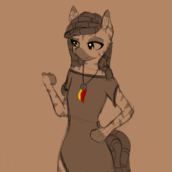 Size: 827x826 | Tagged: safe, artist:zebra, oc, oc only, oc:indikashigo, anthro, zebra, amulet, dreadlocks, evening dress, jewelry, partial color, solo