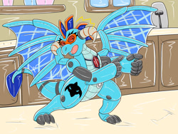 Size: 1280x960 | Tagged: safe, artist:heart-of-a-dragoness, derpibooru import, princess ember, dragon, commission, dragoness, female, inanimate tf, inflatable, roboticization, shocked, shocked expression, story in the source, toaster, transformation