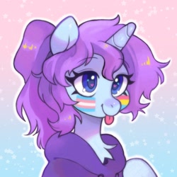 Size: 1600x1600 | Tagged: safe, artist:horseyuris, derpibooru import, oc, oc only, pony, unicorn, pride, pride flag, solo, tongue, tongue out, transgender pride flag