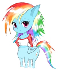 Size: 828x947 | Tagged: safe, artist:ponysprinkles, derpibooru import, rainbow dash, anthro, centaur, taur, clothes, female, folded wings, hand on hip, looking at you, simple background, solo, white background, wings