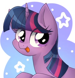 Size: 768x796 | Tagged: safe, artist:namaenonaipony, derpibooru import, twilight sparkle, pony, :p, bust, cute, eye clipping through hair, female, horn, mare, simple background, solo, stars, tongue, tongue out, twiabetes, white background