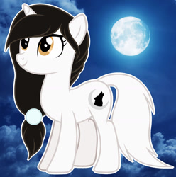 Size: 1280x1289 | Tagged: safe, artist:cindystarlight, derpibooru import, oc, oc only, oc:roxanne moonwolf, pony, unicorn, base used, female, full body, hooves, horn, mare, moon, outline, show accurate, smiling, solo, standing, unicorn oc, white outline