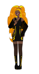 Size: 4032x7560 | Tagged: safe, artist:idkhesoff, derpibooru exclusive, derpibooru import, adagio dazzle, human, boots, bracelet, choker, clothes, dark skin, dress, ear piercing, earring, eyebrow piercing, female, high heel boots, humanized, jewelry, nose piercing, nose ring, piercing, ring, see-through, shoes, simple background, solo, spiked choker, stockings, tattoo, thigh highs, transparent background