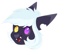 Size: 651x566 | Tagged: safe, artist:purplegrim40, derpibooru import, oc, oc only, bat pony, pony, bat pony oc, bust, commission, fangs, heterochromia, simple background, smiling, torn ear, transparent background, ych result